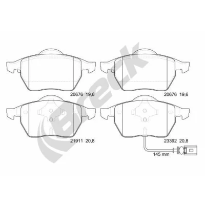 Billede af BRECK 23392 00 701 10 Bremseklodser Inkl. slidadvarselskontakt, med indbygget slidsensor tilbehør VOLKSWAGEN: Golf 4, Polo IV Hatchback
