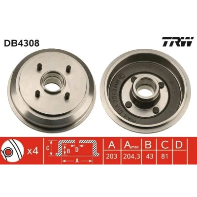 Billede af TRW DB4308 Bremsetromler 223 FORD: FIESTA 5, Fusion Stationcar, MAZDA: 2 Hatchback
