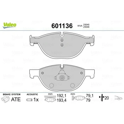 Billede af VALEO 601136 Bremseklodser foraksel Inkl. slidadvarselskontakt med anti knirke plade BMW: 5 Touring, Sedan, 7
