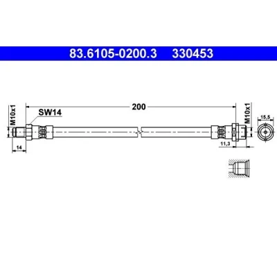 Billede af ATE 83.6105 0200.3 Bremseslange 200 M10x1 AUDI: A4 B5 Sedan, Avant