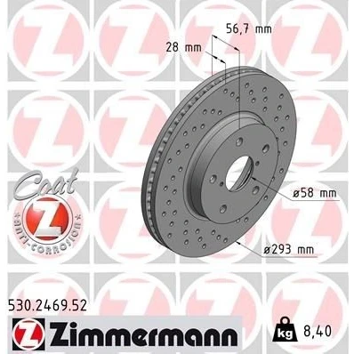 Billede af ZIMMERMANN 530.2469.52 Bremseskiver 293 28 7/5 5 114 indvendigt ventileret, hullet coatet