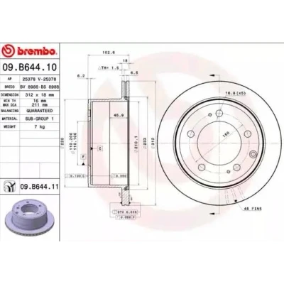 Billede af BREMBO COATED DISC LINE 09.B644.11 Bremseskiver 312 18 5 indvendigt ventileret coatet TOYOTA: Land Cruiser Prado 70 SUV