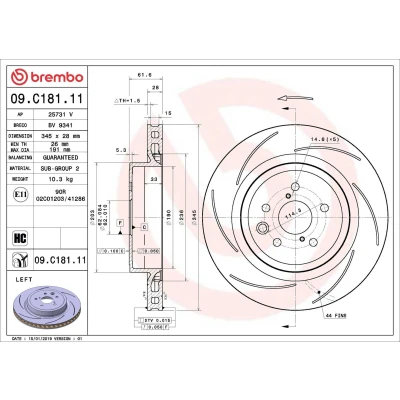 Billede af BREMBO 09.C181.11 Bremseskiver 345 28 5 indvendigt ventileret, opslidset coatet højkarboniseret