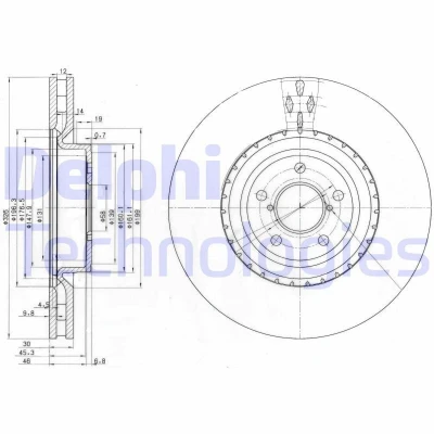Billede af DELPHI BG3818 Bremseskiver 326 30 5 ventileret olieret ubehandlet uden hjullejer, ABS sensorring SUBARU: Impreza III Hatchback, II Sedan