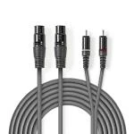 Billede af Balanceret Audio kabel 2x XLR 3 Pin Hunstik RCA Hanstik Nikkelplateret 3.00 m Runde PVC Mørkegrå Kartonhylster