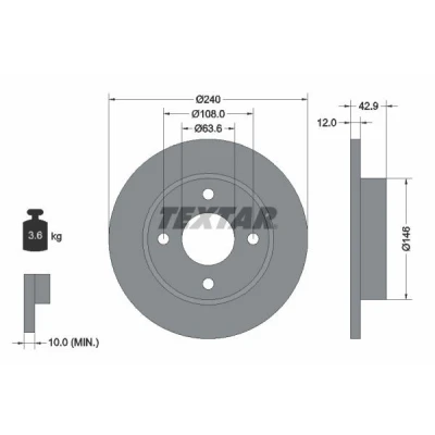 Billede af TEXTAR PRO 92075303 Bremseskiver 240 12 04/04 108 fuldstændigt coatet uden hjulbolte, hjulnav FORD: KA Hatchback, FIESTA 4