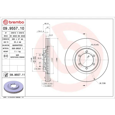 Billede af BREMBO COATED DISC LINE 09.9557.11 Bremseskiver 280 27 6 indvendigt ventileret coatet HYUNDAI: Terracan