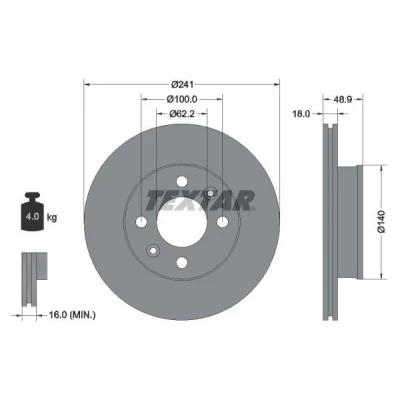 Billede af TEXTAR PRO 92147103 Bremseskiver 241 18 04/06 100 indvendigt ventileret coatet uden hjulbolte, hjulnav KIA: Picanto II, I