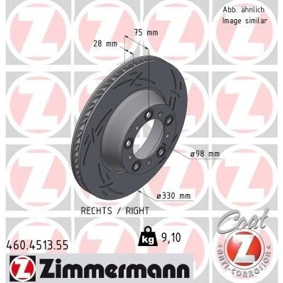 Billede af ZIMMERMANN Bremseskive 330mm 28mm 10/5 5 hul 130mm indvendigt ventileret, opslidset coatet 460.4513.55 99135240401,9P1615602 Bremseskiver