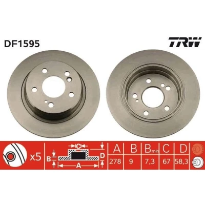 Billede af TRW DF1595 Bremseskiver 278 9 5 112 fuldstændigt lakeret MERCEDES BENZ: 190, SL Cabriolet