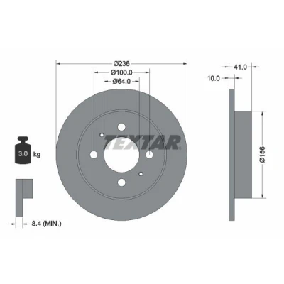 Billede af TEXTAR 92128600 Bremseskiver 236 10 04/06 100 fuldstændigt uden hjulbolte, hjulnav MITSUBISHI: Carisma Hatchback, Sedan