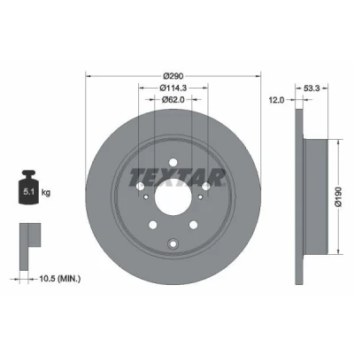 Billede af TEXTAR 92314203 Bremseskiver 290 12 05/08 114,3 fuldstændigt coatet uden hjullejer, hjulbolte, hjulnav TOYOTA: Verso, Prius Plus