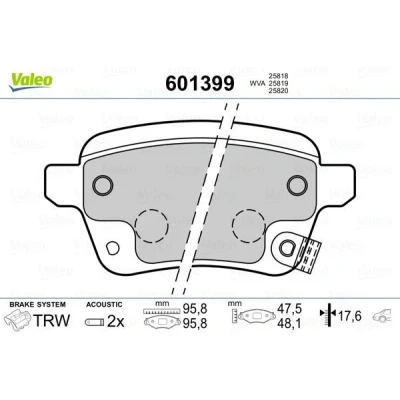 Billede af VALEO 601399 Bremseklodser bagaksel Inkl. slidadvarselskontakt med anti knirke plade glideskinner FIAT: Tipo Stationcar, 500L, Hatchback