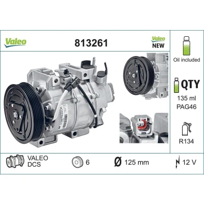 Billede af VALEO 813261 Kompressor DCS 12 PAG 46 R 134a med kompressorolie NEW ORIGINAL PART