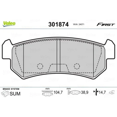 Billede af VALEO 301874 Bremseklodser FIRST bagaksel Ekskl. slidadvarselskontakt uden anti knirke plade CHEVROLET: Nubira Stationcar, Lacetti Hatchback
