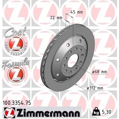 Billede af ZIMMERMANN FORMULA Z COAT 100.3354.75 Bremseskiver 312 22 10/5 5 112 ventileret, todelt bremseskive coatet legeret AUDI: A4 B5 Avant