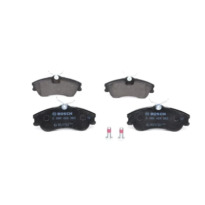 Billede af BOSCH 0 986 424 583 Bremseklodser Low Metallic med monteringsvejledning, anti knirke plade, skruer PEUGEOT: 206 Hatchback