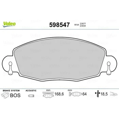 Billede af VALEO 598547 Bremseklodser foraksel Inkl. slidadvarselskontakt uden anti knirke plade FORD: FIESTA 6, 6 Van, Transit Mk5 Bus
