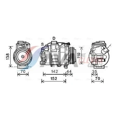 Billede af AVA COOLING SYSTEMS BWAK423 Kompressor 7SBU17A 12V PAG 46 R134a med kompressorolie, magnetkobling, diode BMW: 5 Touring