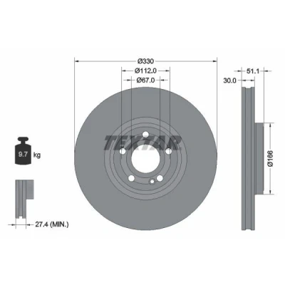 Billede af TEXTAR Bremseskive MERCEDES BENZ: A klasse, CLA Coupe, B klasse 30mm 05/06 112mm indvendigt ventileret coatet højkarboniseret 92323305 2474211912