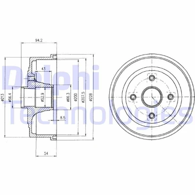 Billede af DELPHI BF472 Bremsetromler uden ABS sensorring, hjullejer 228 OPEL: Corsa C Hatchback