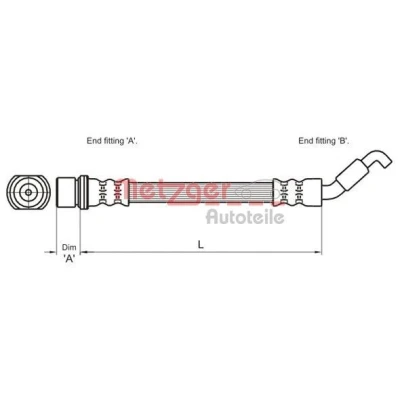 Billede af METZGER 4110027 Bremseslange 200 F10x1 TOYOTA: Corolla Verso, IX Hatchback, Sedan