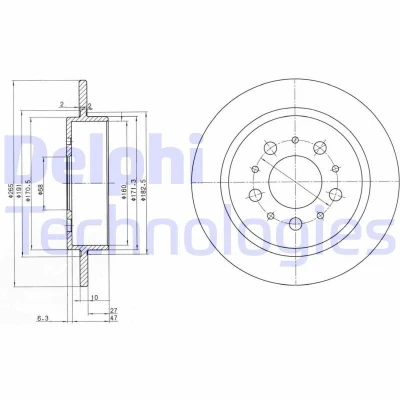 Billede af DELPHI BG2718 Bremseskiver 265 10 5 fuldstændigt olieret ubehandlet uden hjullejer, ABS sensorring VOLVO: 940 II Stationcar, 740 Sedan