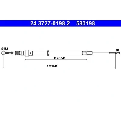 Billede af ATE 24.3727 0198.2 Håndbremsekabel 1645 SKODA: Fabia 1 Combi, I Hatchback, VOLKSWAGEN: Polo IV SEAT: Ibiza 3