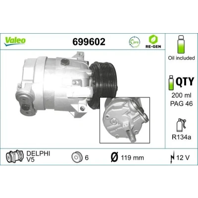 Billede af VALEO 699602 Kompressor V5 12V PAG 46 R134a med kompressorolie REMANUFACTURED