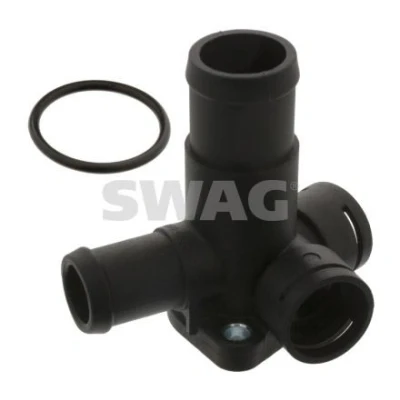 Billede af SWAG 99 91 2404 Kølemiddelflange plastik foran, Cylinderhoved med pakning VOLKSWAGEN: GOLF 2, TRANSPORTER 4, 4 Bus, AUDI: 80 B4 Avant