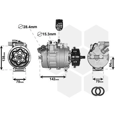 Billede af VAN WEZEL 5800K087 Kompressor 7SEU16C 12 PAG 46 R 134a med tilbehør VOLKSWAGEN: Multivan 5 (7HM, Transporter Bus
