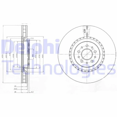 Billede af DELPHI BG9843 Bremseskiver 330 32 5 ventileret olieret ubehandlet uden hjullejer, ABS sensorring ALFA ROMEO: 156 Sportwagon, 147, Sedan
