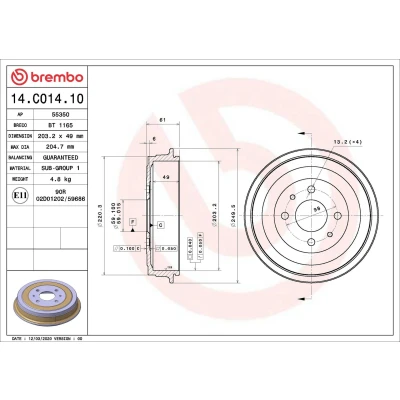 Billede af BREMBO 14.C014.10 Bremsetromler 203