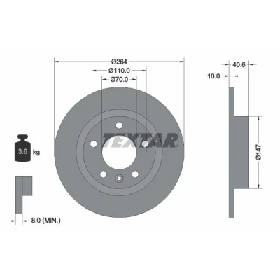 Billede af TEXTAR PRO 92186403 Bremseskiver 264 10 05/06 110 fuldstændigt coatet uden hjulbolte, hjulnav OPEL: Corsa D Hatchback, E Adam