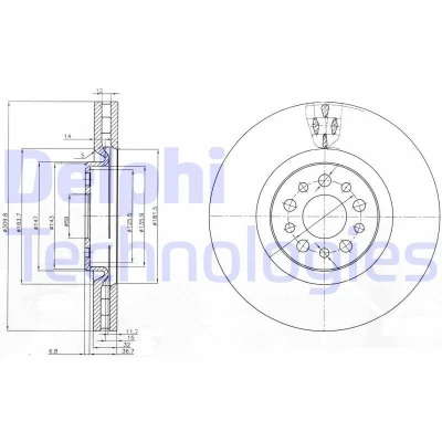 Billede af DELPHI BG3898 Bremseskiver 310 32 5 ventileret olieret ubehandlet uden hjullejer, ABS sensorring PEUGEOT: 807, CITROËN: C8
