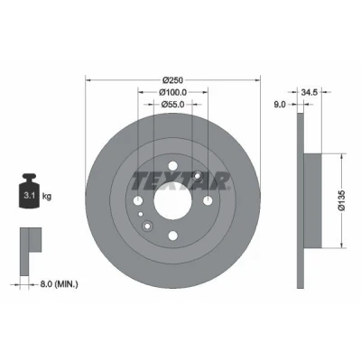 Billede af TEXTAR 92061700 Bremseskiver 250 9 04/07 100 fuldstændigt uden hjulbolte, hjulnav MAZDA: MX 5 2, I, 3