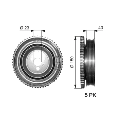 Billede af GATES TVD1052 Remskive Krumtapaksel 150 uden tilbehør FleetRunner Micro V Stretch Fit FORD: KA Hatchback, FIAT: Grande Punto Hatchback