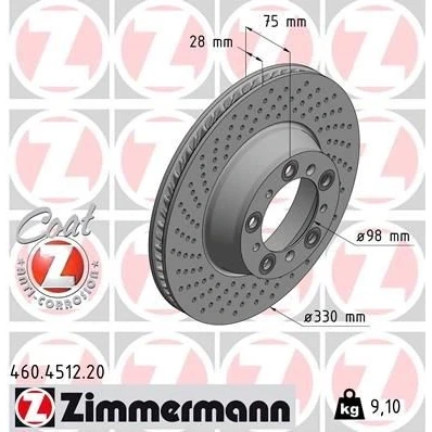 Billede af ZIMMERMANN 460.4512.20 Bremseskiver 330 28 10/5 5 130 indvendigt ventileret, hullet coatet PORSCHE: 911 Cabriolet, Coupe