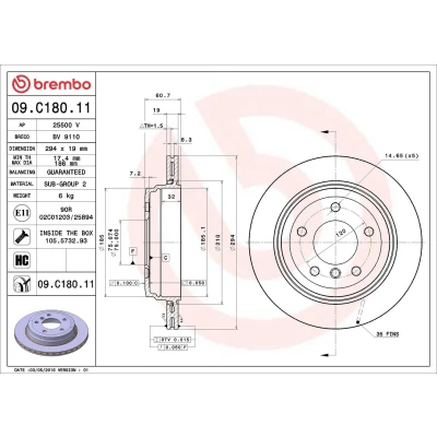Billede af BREMBO COATED DISC LINE 09.C180.11 Bremseskiver 294 19 5 indvendigt ventileret coatet højkarboniseret med skruer BMW: 3 Sedan, Touring