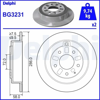 Billede af DELPHI BG3231 Bremseskiver 286 10 5 fuldstændigt olieret ubehandlet uden hjullejer, ABS sensorring MAZDA: Xedos 9