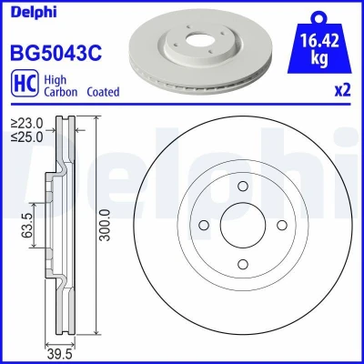 Billede af DELPHI BG5043C Bremseskiver 300 25 4 ventileret coatet ubehandlet uden hjullejer, ABS sensorring FORD: Ecosport Mk2