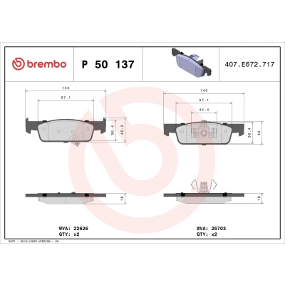 Billede af BREMBO P 50 137 Bremseklodser med akustisk advarsel for slid stempelklips uden tilbehør SMART: Fortwo III Coupe, Forfour II Hatchback