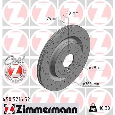 Billede af ZIMMERMANN SPORT COAT Z 450.5216.52 Bremseskiver 365 25 6/5 5 120 indvendigt ventileret, hullet coatet højkarboniseret LAND ROVER: Range Rover 4