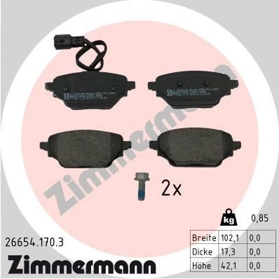 Billede af ZIMMERMANN 26654.170.3 Bremseklodser Inkl. slidadvarselskontakt med skruer Billede svarer til leveringsomfang