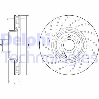 Billede af DELPHI BG9216C Bremseskiver 342 32 5 ventileret coatet højkarboniseret uden hjullejer, ABS sensorring