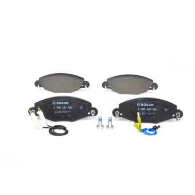 Billede af BOSCH 0 986 424 581 Bremseklodser Low Metallic Inkl. slidadvarselskontakt med anti knirke plade, skruer tilbehør CITROËN: C5 II Hatchback