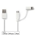 Billede af 2 i 1 kabel USB 2.0 A Han Apple Lightning 8 pin / Micro B 480 Mbps 1.00 m Nikkelplateret Runde PVC Hvid Plastikpose