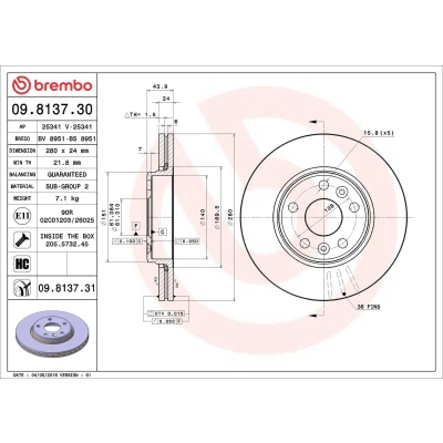 Billede af BREMBO COATED DISC LINE 09.8137.31 Bremseskiver 280 24 5 indvendigt ventileret coatet højkarboniseret med skruer RENAULT: MEGANE 2 Kombi,
