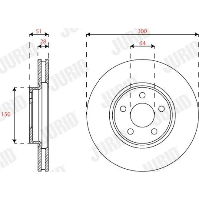 Billede af JURID 563313JC Bremseskiver 300 28 5 108 ventileret coatet uden skruer FORD: S Max Mk2, Galaxy Mk3 MPV