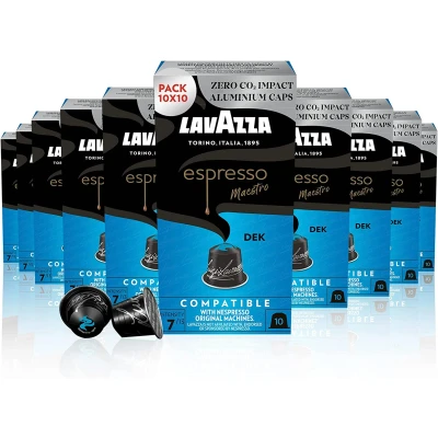 Billede af 10 x pakker Lavazza Maestro Koffeinfri Aluminiums kapsler til Nespresso (100 kapsler)